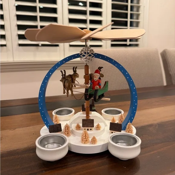 Knuth Neuber 2-Tier Wood Christmas Pyramid Santa Claus SleighErzgebirge